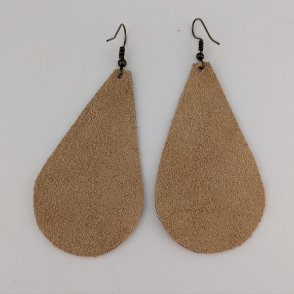 Leather Teardrop Gold & Rose Gold Earrings - Picture 4 of 4